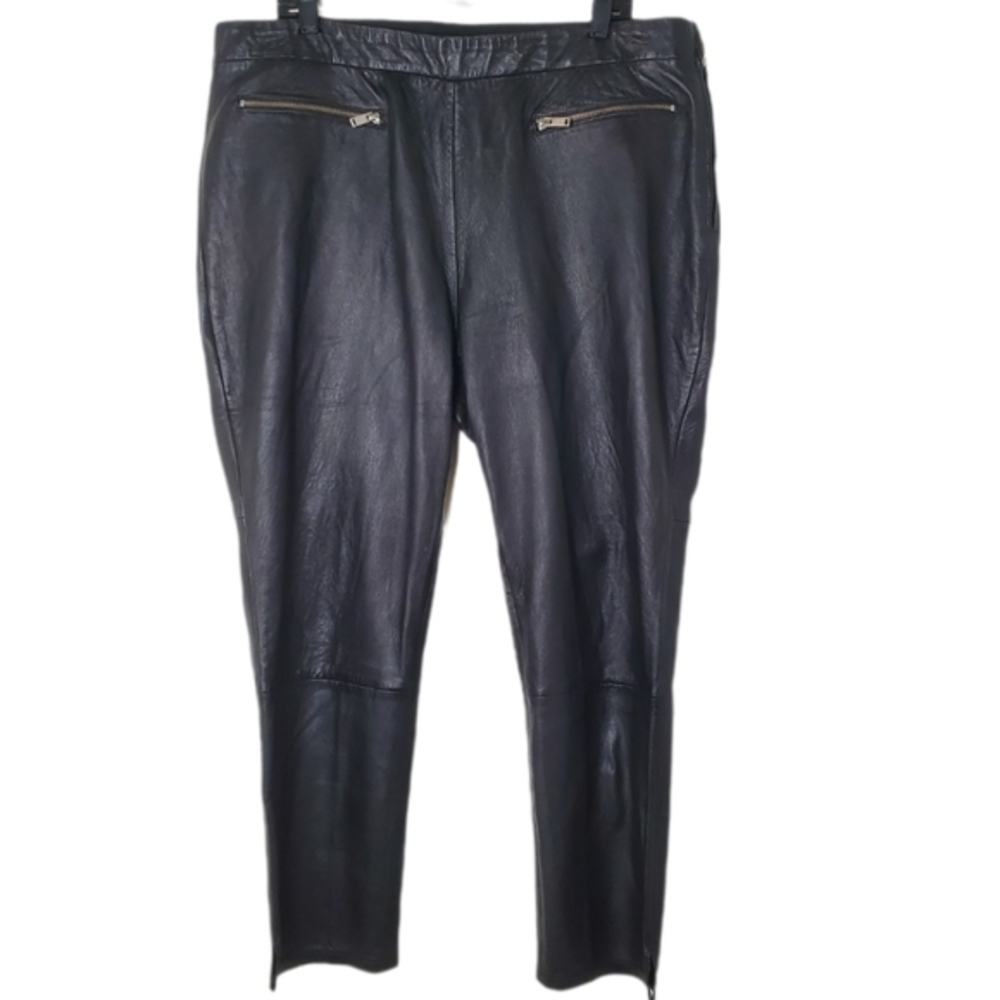 Sexy 100% Real Leather‎ Black Lambskin Pants - Size 16/18 - Marked Sz 20.